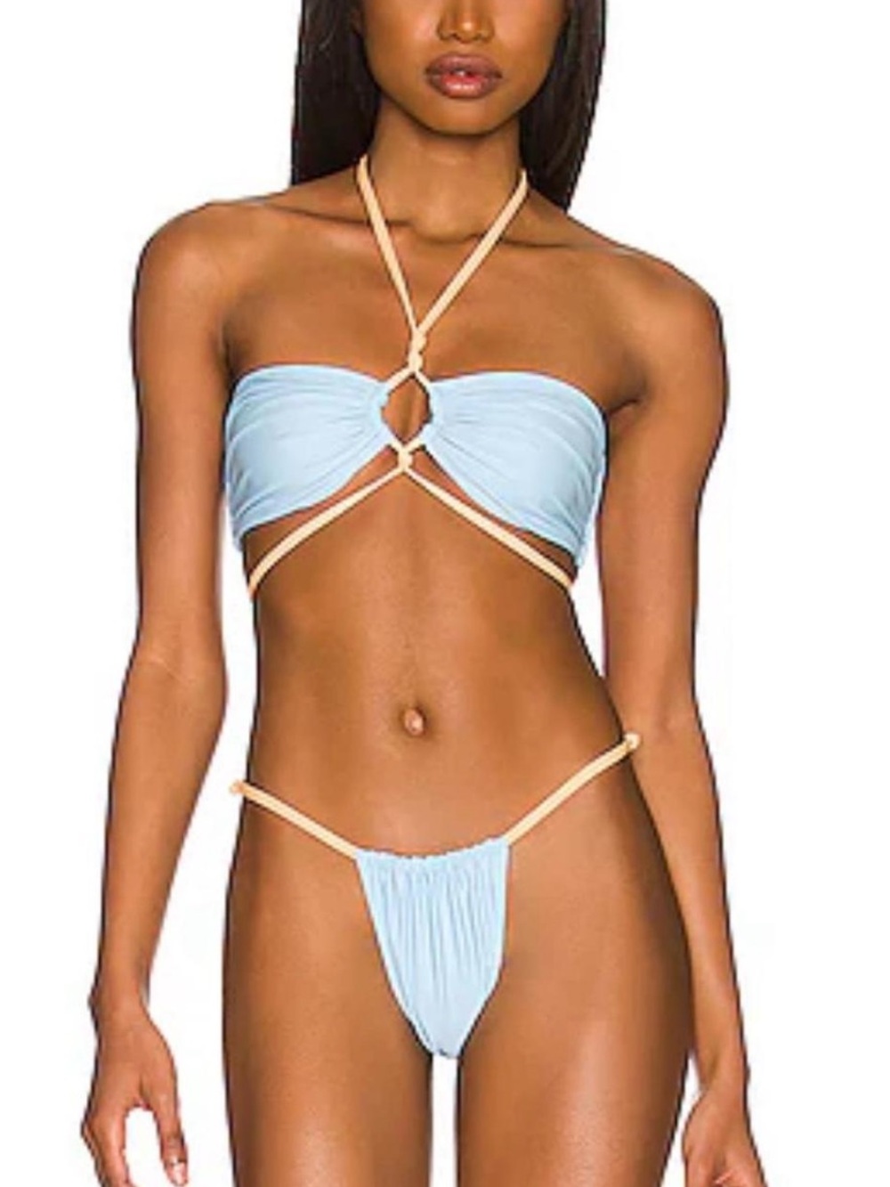 NWT Tularosa Alice Bikini Top & Bottom in Light Blue with Orange Straps